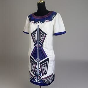 Mint By Jodi Arnold Dress | Linen Silk Embroidery |Color Block | Rich Aunt |Rare